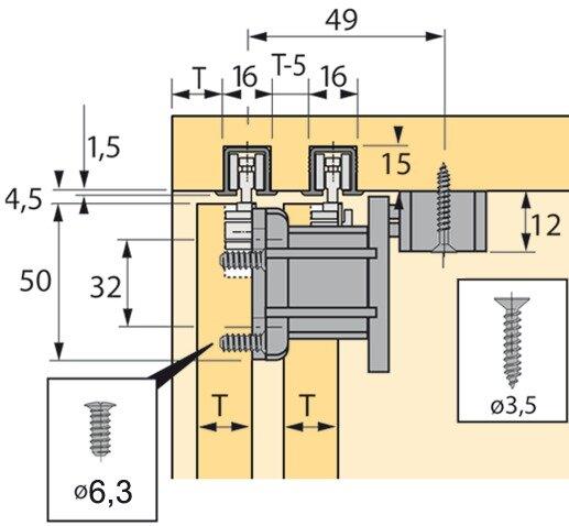 Actual product image Hettich Sliding door fittings Top Line 110, Inslide/Mixslide
