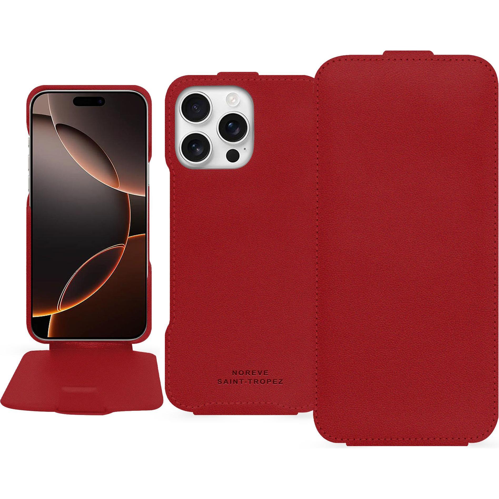 Noreve Lederschutzhülle vertikal (Apple iPhone 16 Pro), Smartphone Hülle, Rot