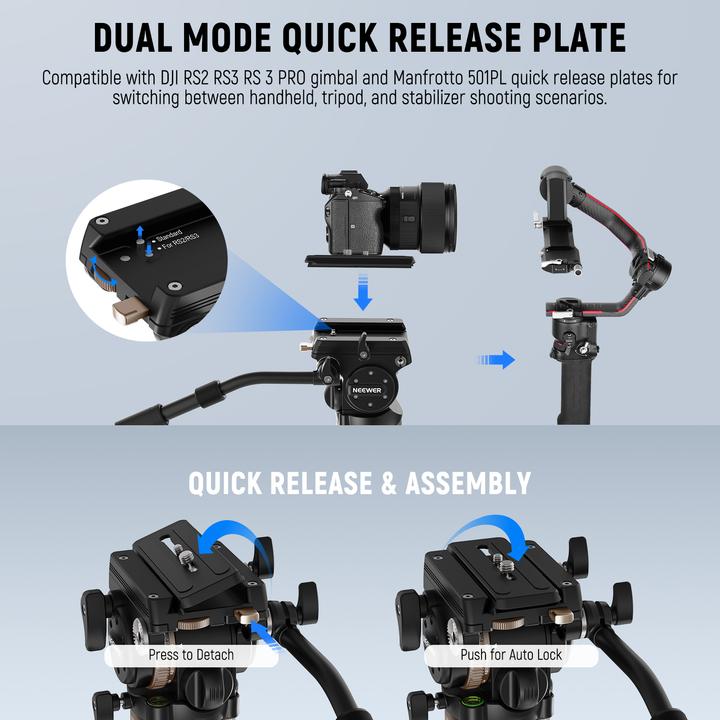 Actual product image Neewer Carbon Fiber One-Step Video Tripod With Adjustable Damping Fluid Head (Carbon)