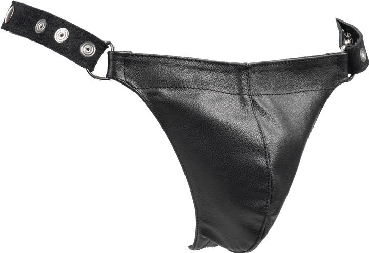 Productafbeelding Rimba Bondage Play Leren Strip String Met Afneembare Voorkant - Zwart