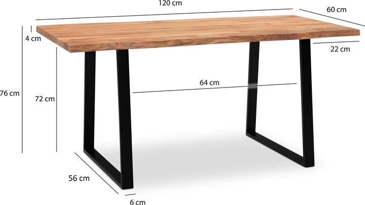 Produktbild FineBuy Esszimmertisch Esstisch 120 cm Akazie Massivholz Küchentisch Baumkante (120 x 60 x 76 cm)