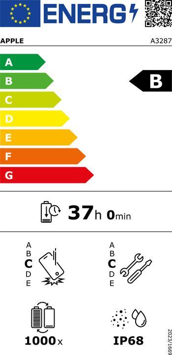 Etichetta energetica Apple iPhone 16 (128 GB, Bianco, 6.10", SIM + eSIM, 5G)