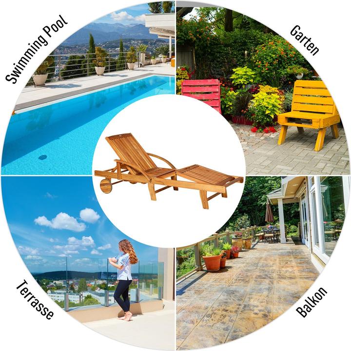 Produktbild Outsunny Klappbarer Gartenliegestuhl aus Tannenholz (195 cm)
