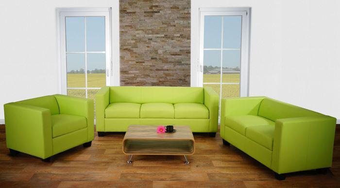 Produktbild Mendler 3-2-1 Sofagarnitur Couchgarnitur Loungesofa Lille - Kunstleder, hellgrün (2-Sitzer, 3-Sitzer)