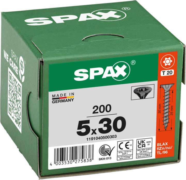 Immagine prodotto Spax Svasato Multitesta T-Star Plus T20 Completamente Filettato Nero Zincato (200 Viti per pezzo)