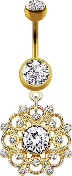 Image du produit Star Piercing Banane plaquée or avec pendentif Filigrane Fleur Vintage Cristal argenté (Laiton, Acier chirurgical 316L)