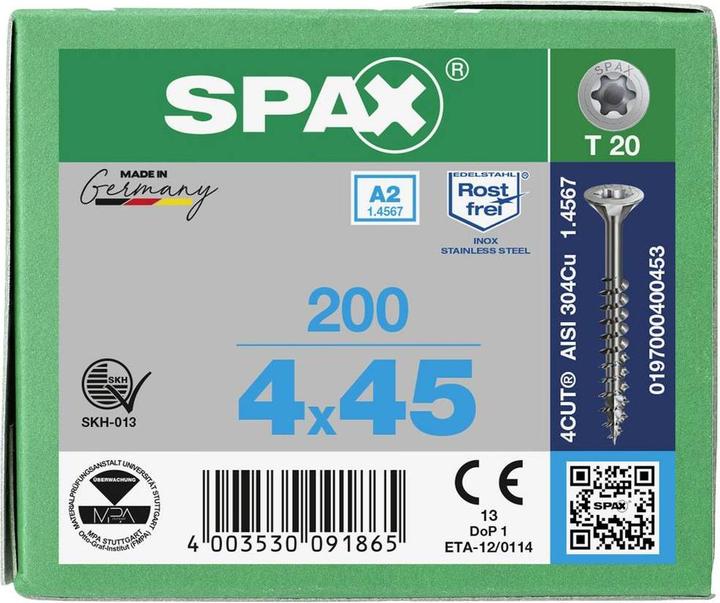 Actual product image Spax A2 Countersunk Multi-Head T-Star Plus T20 Partially Threaded (200 Screws per piece)