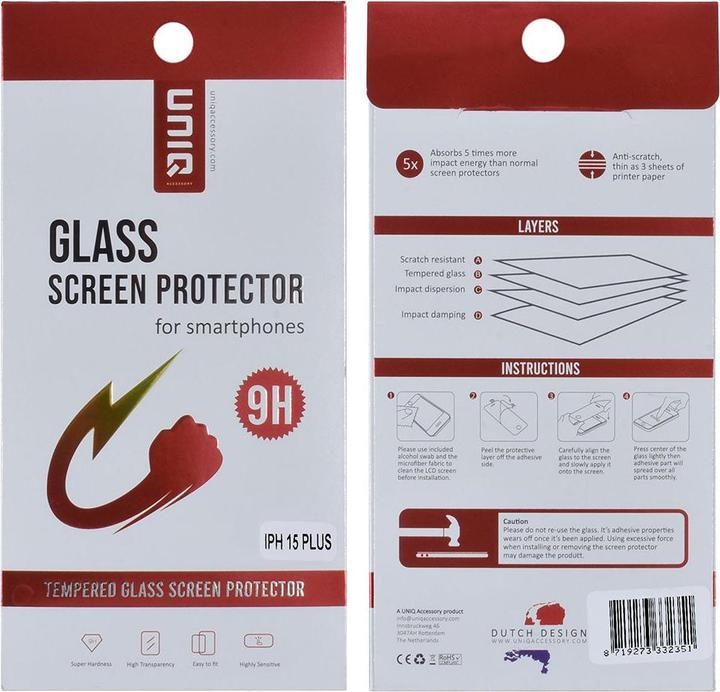 Image du produit UNIQ Accessory Verre blindé 9H - iPhone 15 Plus - Verre de protection d'écran (1 pcs, Apple iPhone 15 Plus)