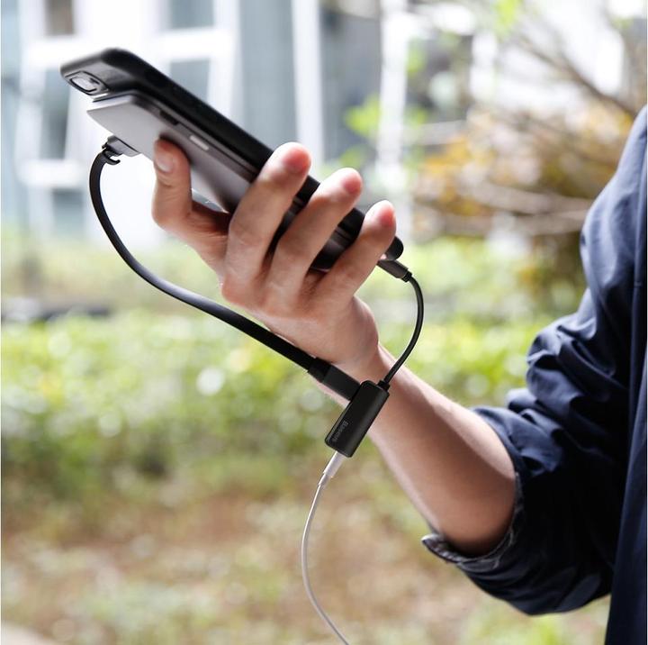 Actual product image Baseus L32 IP Male to 3.5mm+IP Female Adapter Black (3.5mm jack, Lightning)