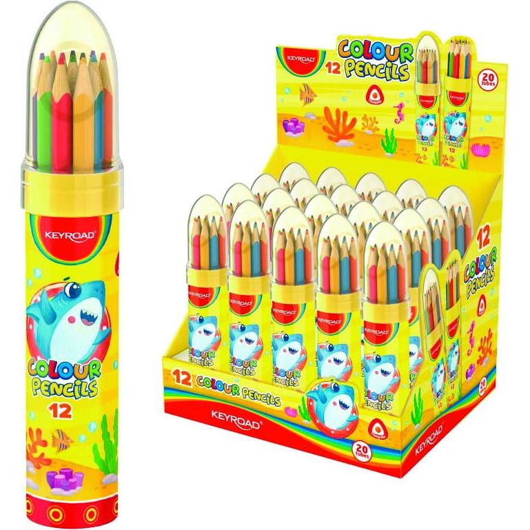 Keyroad, Bleistift, Bleistiftstifte, dreieckig, in raketenförmiger metalltube, 12 stück, display, farbmix (12 x)
