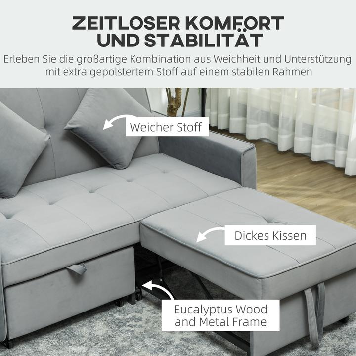 Produktbild Homcom Schlafsofa Polyester, Eukalyptusholz Grau (2-Sitzer)