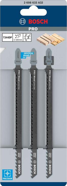 Actual product image Bosch Professional Zubehör PRO Wood precise T344DP Jigsaw blade, 152 mm, 3 pcs.