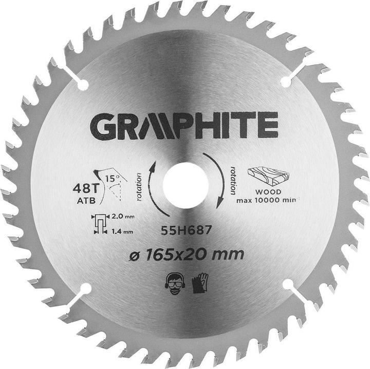 Produktbild Graphite Graphit-Kreissägeblatt (Tauchsägeblatt, breit, 165 x 1,4 x 2,0 x 20 mm, 48 Zähne)