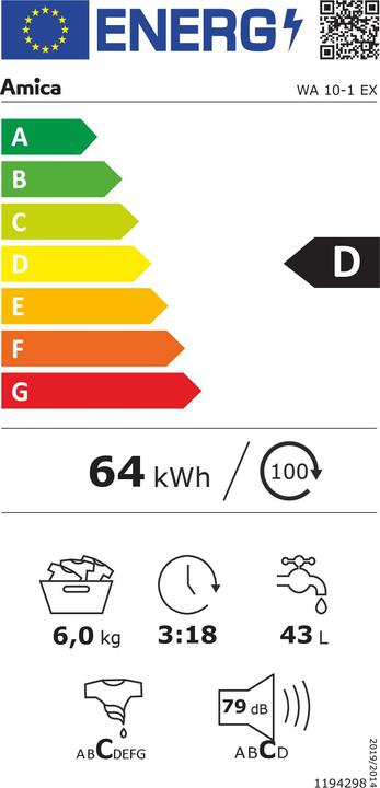Energie-Label Amica WA 10-1 EX Waschmaschine (6 kg, Links)