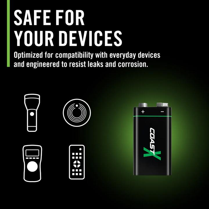 Image du produit Coast Batterie rechargeable 9V USB-C 560mAh (2 pièces) (2 pcs, 9V Block, 560 mAh)