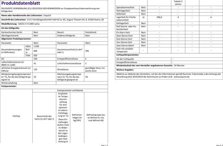 Produktbild Exquisit EXQ GKS31-V-H-280E Getr.kühlsc (296 l)