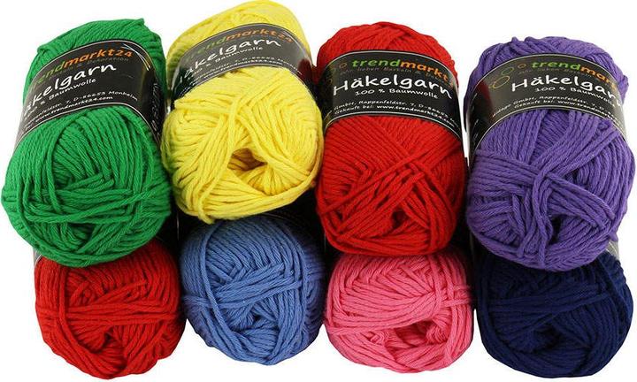 Produktbild trendmarkt24 Häkelgarn Set bunt 8 Knäuel Topflappengarn Baumwoll-Garn waschbar 60°C (680 m)