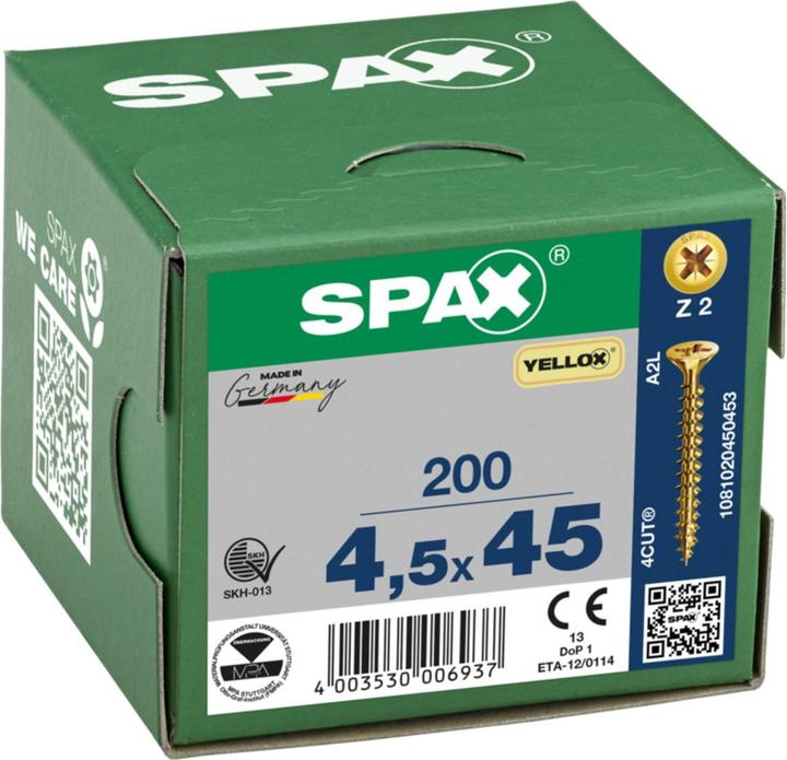 Produktbild Spax Senkmultikopf Kreuzschlitz Z2 Vollgewinde Yellox (200 Schrauben pro Stück)
