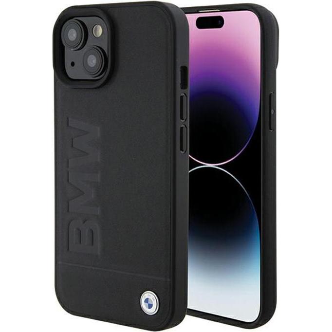 BMW BMHCP15SSLLBK iPhone 15 6,1" in pelle nera con timbro a fuoco (Apple iPhone 15), Cover smartphone, Nero