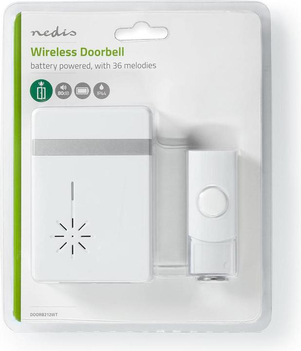 Actual product image Nedis Wireless Doorbell Set Battery Powered 3 V DC 1x CR2032 Volume: 80 dB Signal Range: 300 m IP44 (Funk)