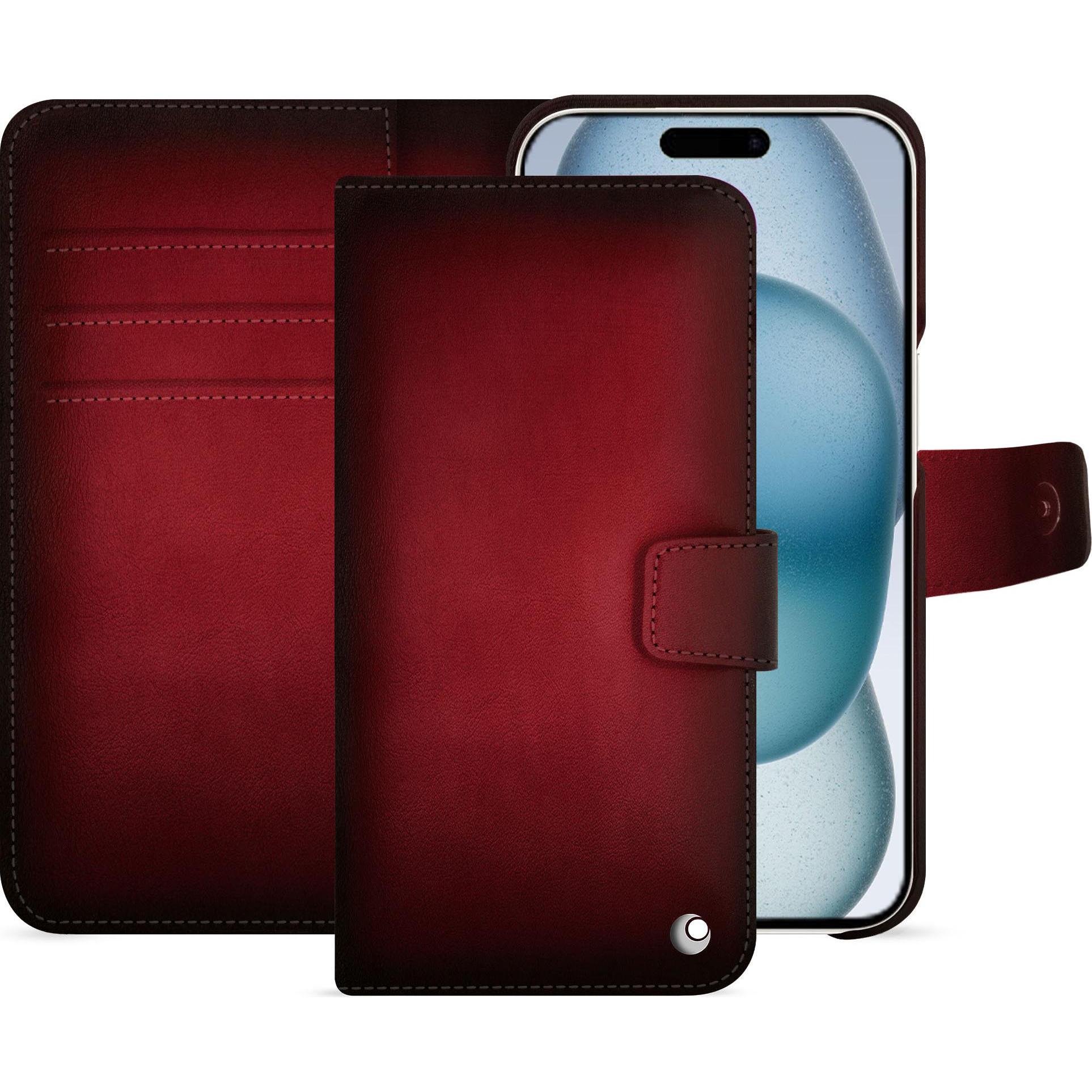 Noreve Lederschutzhülle Apple iPhone 15 (Apple iPhone 15), Smartphone Hülle, Rot
