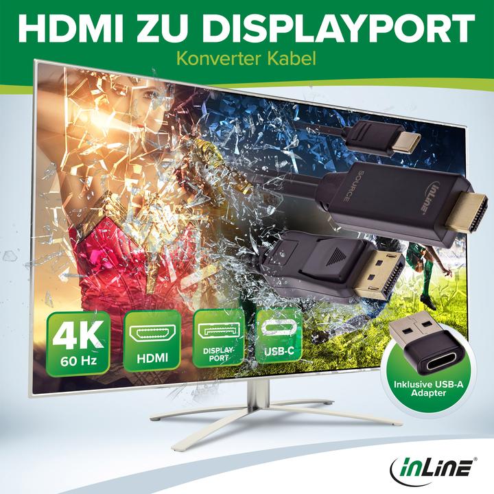Produktbild InLine HDMI zu DisplayPort Konverter Kabel, 4K/60Hz, schwarz, 1m (1 m)