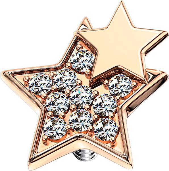 Produktbild Star Piercing Dermal Anchor rosegold doppelstern mit Kristallen (Messing, Chirurgenstahl 316L)