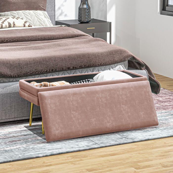Actual product image Swisshandel24 Sitzbank Polsterbank, mit Stauraum, Stahl, 100 x 37,5 x 42 cm, Rosa (100 cm)