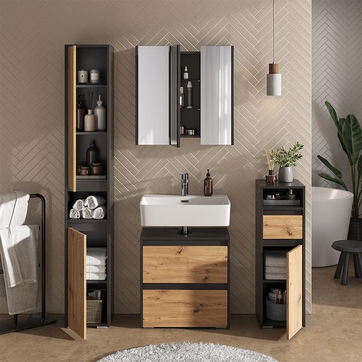 Immagine prodotto Vicco Waschbeckenunterschrank Majest, Anthrazit/Artisan, 60.1 x 62 cm mit 2 Schubladen (60.10 x 30.10 x 62 cm)