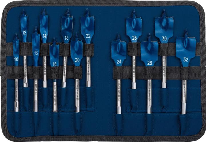 Produktbild Bosch Professional Zubehör EXPERT Self Cut Speed Flachfräsbohrer-Set, 10/12/13/14/16/18/20/22/24/25/28/30/32 mm, 13-tlg. (10, 12, 13, 14, 16, 18, 20, 22, 24, 25, 28, 30, 32 Millimeter)