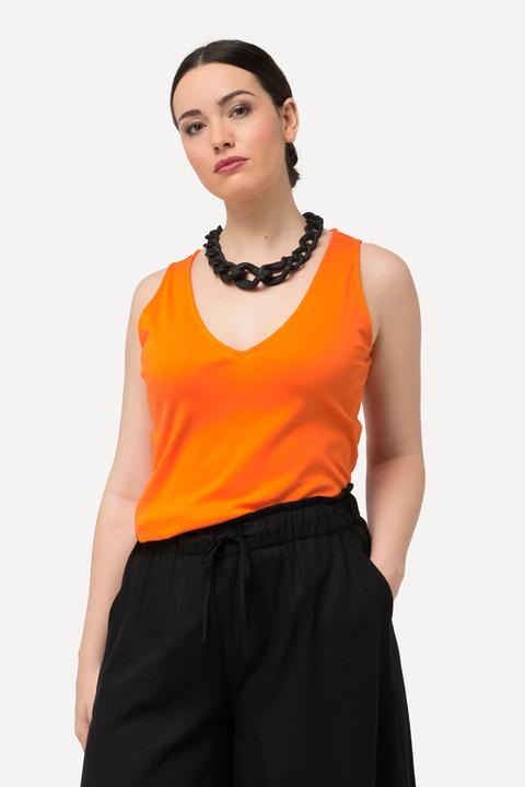 Produktbild Ulla Popken Top, Rippjersey, Slim, V-Ausschnitt, ärmellos (50, 52)