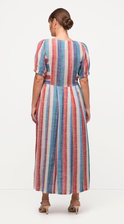 Actual product image Ulla Popken Striped Linen Blend Button Front Dress (48)