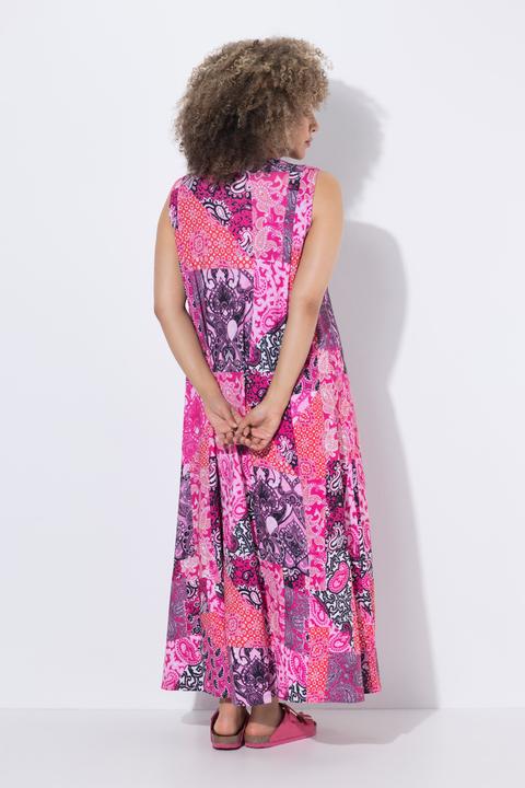 Produktbild Ulla Popken Maxikleid, Patchmuster, A-Linie, V-Ausschnitt, ärmellos (58, 60)