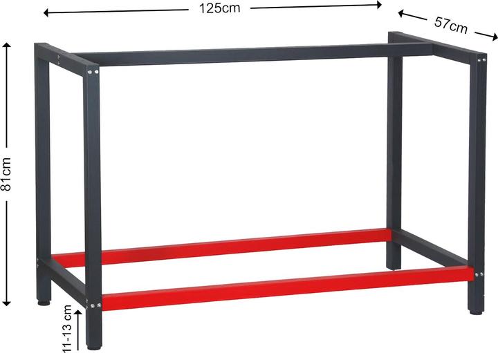 Actual product image Wiltec Workbench frame 125x57x81cm Steel workbench frame Table frame Workbench (57 cm, 125 cm)