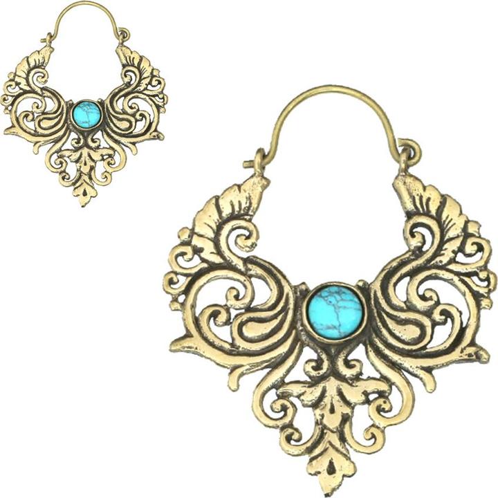 Image du produit Star Piercing Ohrring vergoldet Mandala zwei Schwäne Türkis Stein (Laiton, Minéral)