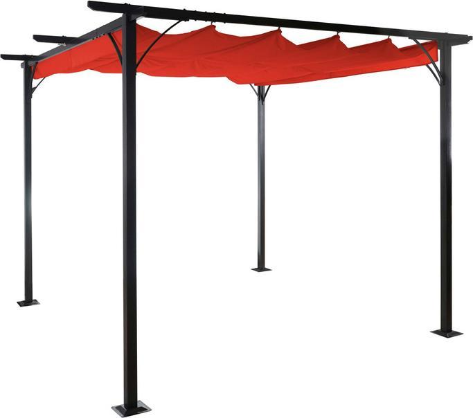 Produktbild Swisshandel24 Pergola HWC-C42, Garten Pavillon, stabiles 6cm-Gestell + Schiebedach - 3,5x3,5m terrakotta (350 cm, 350 cm)