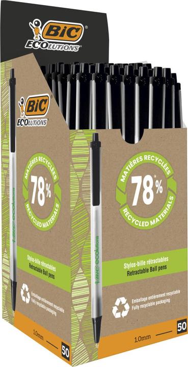 Image du produit Bic Clic Stic Black Stylo bille clip-on rétractable Medium (Noir, 50 x)