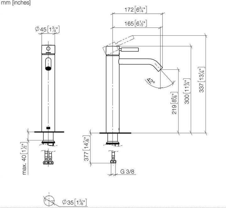 Actual product image Dornbracht Meta single-lever basin mixer with raised foot, without pop-up waste, for use on surface-