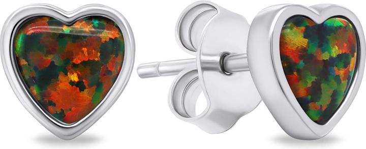 Image du produit Brilio Argent - Délicieux boucles d'oreilles en argent Coeurs avec opales synthétiques EA610WBC