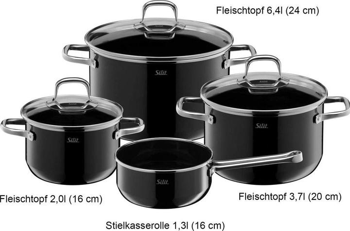 Produktbild Silit Topfset Induktion Kochtopfset 4tlg Glasdeckel Elegance Line Silargan (Pfannenset + Topfset, Silargan, 24 x 25 cm)