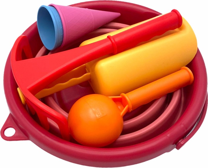 Actual product image Schildkröt Sand Toys folding bucket set red 9x22 cm, 7 parts, bucket 3l, sieve, accessories, from 18 months