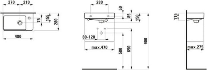 Produktbild Laufen Handwaschbecken Pro S compact 48 x 28 cm weiss H8159540001041 (280 mm, 480 mm)