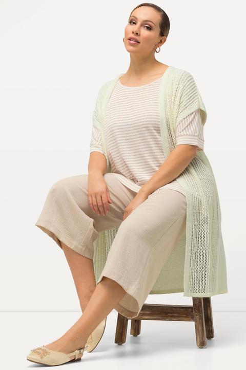 Actual product image Ulla Popken Cap Sleeve Openwork Longline Cardigan (54)