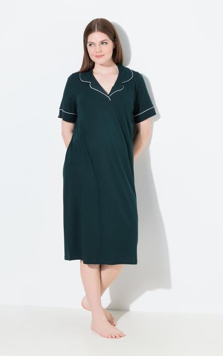 Image du produit Ulla Popken Chemise de nuit, col à revers et manches courtes, passepoils fantaisie (42, 44)