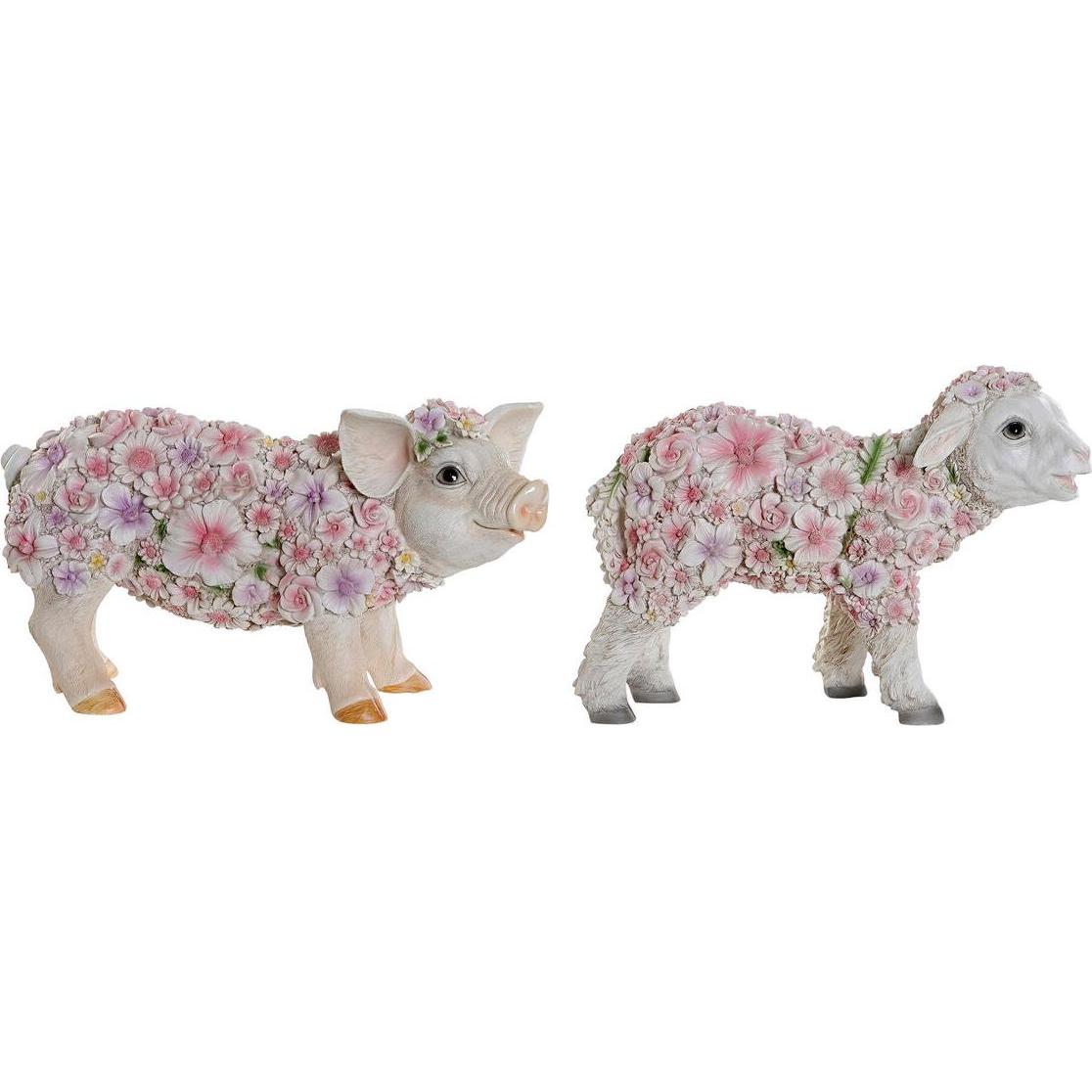 Esprit, Statuette e sculture decorative, Decorative Figure Home White Multicolour Flowers 34 X 13,5 X 18,5 cm (2 Units)