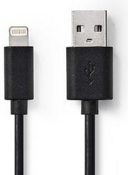 Actual product image Nedis USB cable USB 2.0 Apple Lightning 8-pin USB-A male 480 Mbps 12 W Nickel-plated round PVC Box 1. (1 m, USB 2.0, 12 W)