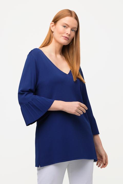 Produktbild Ulla Popken Pullover, V-Ausschnitt, 3/4-Plissee-Ärmel (46, 48)