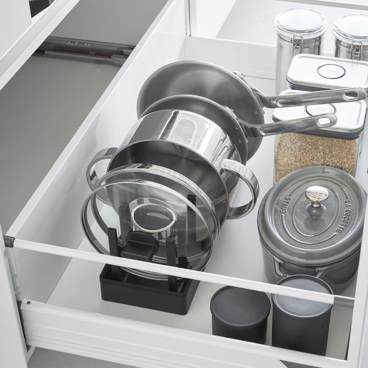 Actual product image Yamazaki Width-adjustable pot & pan organiser