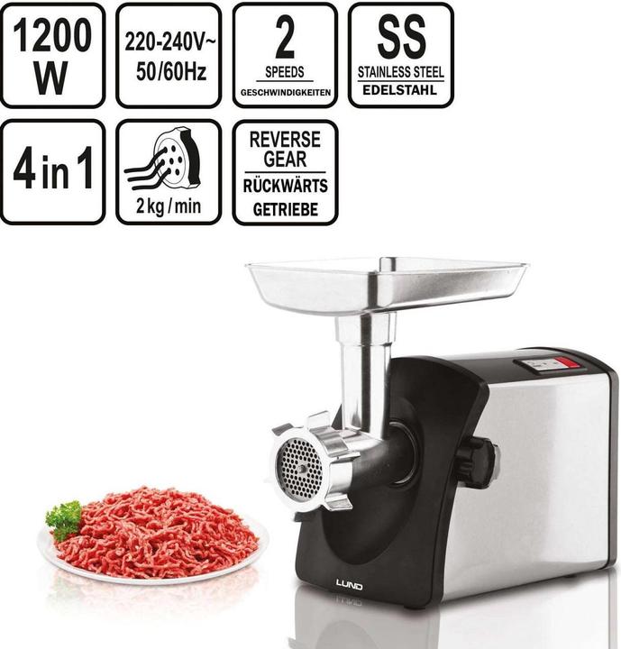 Produktbild Lund London Lund Gastro 4in1 Multifunktions-Fleischwolf 1200 / 3000 Watt 2 Stufen 67901