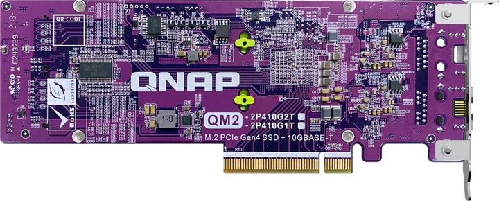 Produktbild QNAP Card QM2 series 2xPCIe 2280 M.2 SSD slots PCIe Gen4x8 1xAQC113C 10GbE NBASE-T port